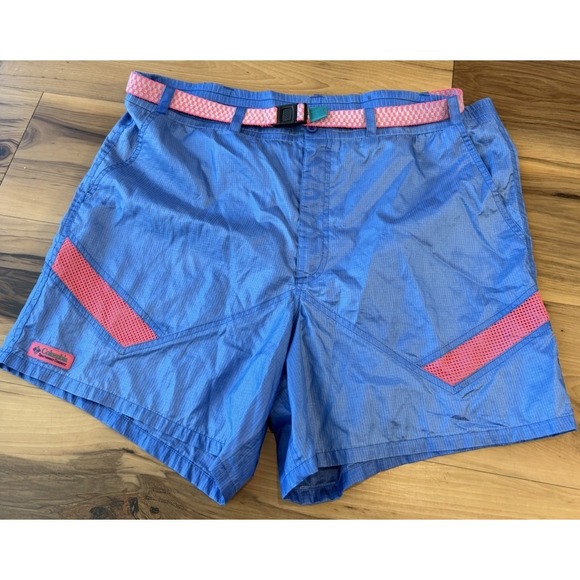 Columbia Other - Vtg‎ Columbia Sportswear Mens XL Nylon Hiking Shorts Blue Pink Belt Gorpcore 90s
